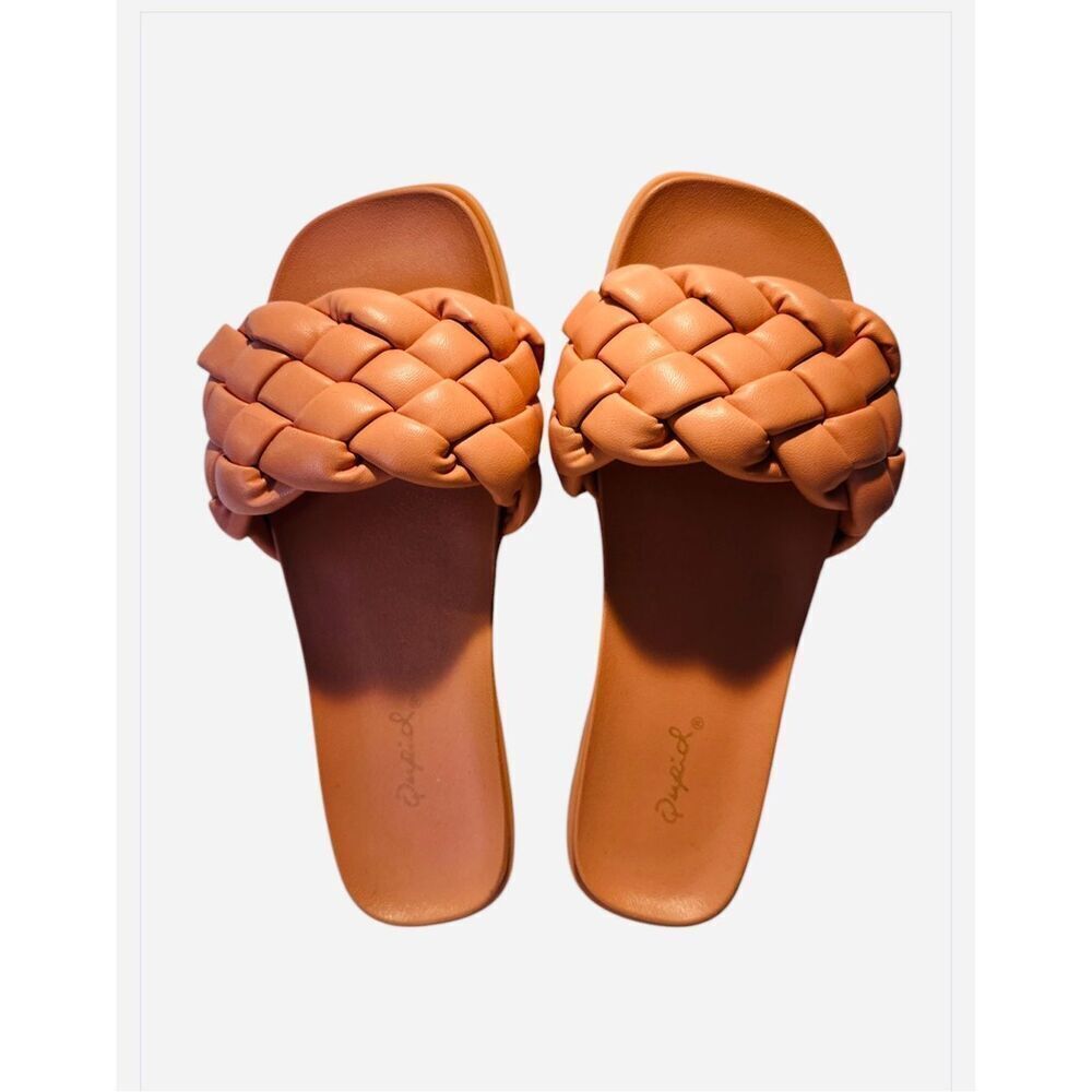 Qupid Braided Woven Women’s Sandals Slides Blush